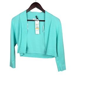 Calvin Klein Women's Aqua Turquoise Cropped Cardigan Sweater Size S